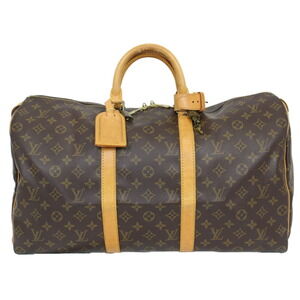 Louis Vuitton Keepall Monogram Canvas Boston Bag Brown Key Chain Travel Classic